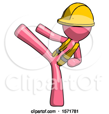 Pink Construction Worker Contractor Man Ninja Kick Left by Leo Blanchette