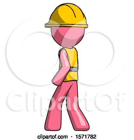 Pink Construction Worker Contractor Man Walking Away Direction Left View by Leo Blanchette