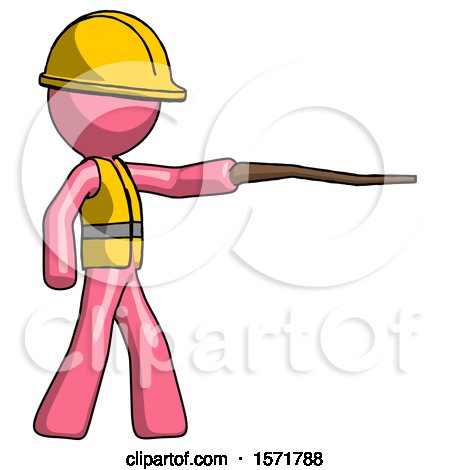 Pink Construction Worker Contractor Man Pointing with Hiking Stick by Leo Blanchette