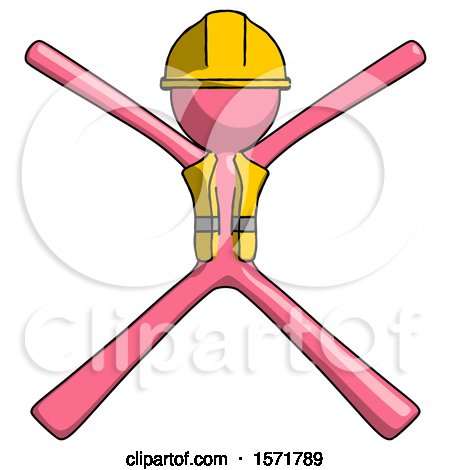 Pink Construction Worker Contractor Man with Arms and Legs Stretched out by Leo Blanchette