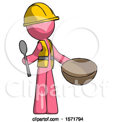Pink Construction Worker Contractor Man with Empty Bowl and Spoon Ready to Make Something by Leo Blanchette