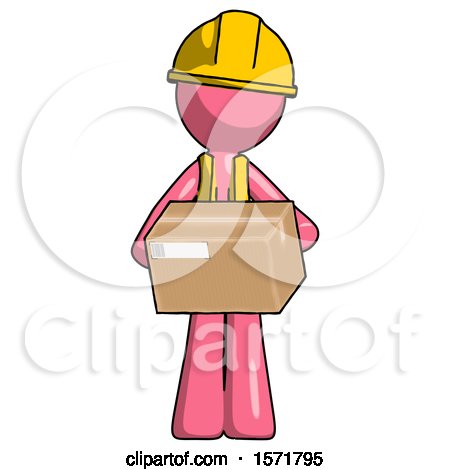 Pink Construction Worker Contractor Man Holding Box Sent or Arriving in Mail by Leo Blanchette