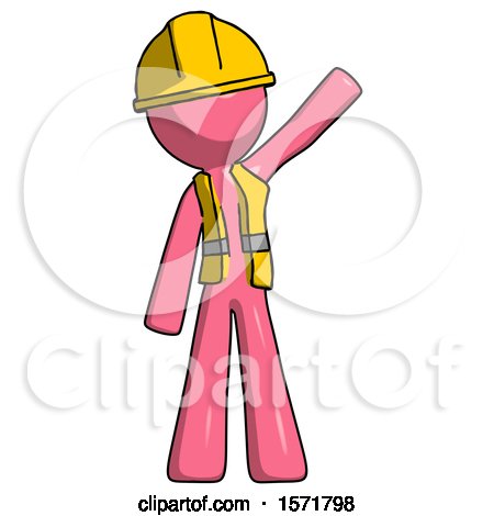 Pink Construction Worker Contractor Man Waving Emphatically with Left Arm by Leo Blanchette
