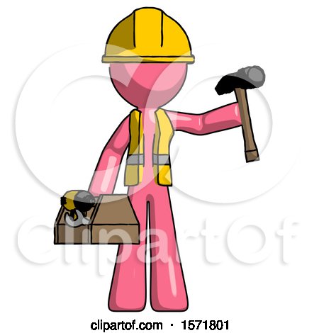 Pink Construction Worker Contractor Man Holding Tools and Toolchest Ready to Work by Leo Blanchette