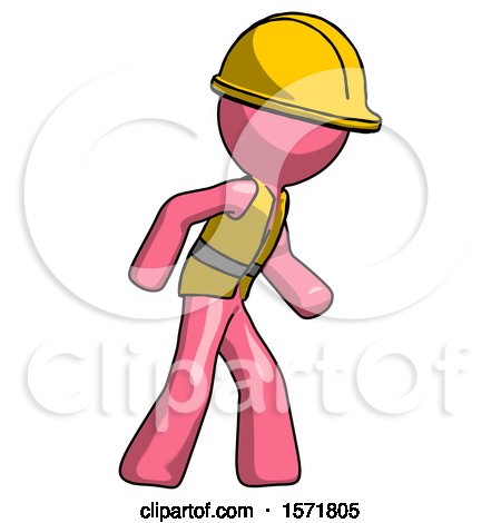 Pink Construction Worker Contractor Man Suspense Action Pose Facing Right by Leo Blanchette