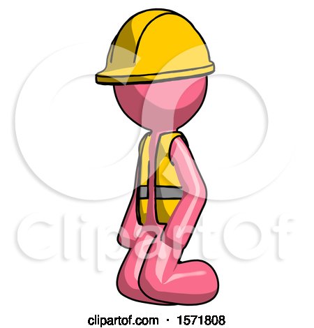 Pink Construction Worker Contractor Man Kneeling Angle View Left by Leo Blanchette