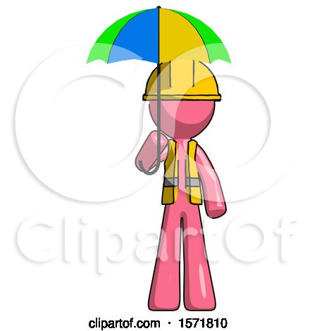 Pink Construction Worker Contractor Man Holding Umbrella Rainbow Colored by Leo Blanchette