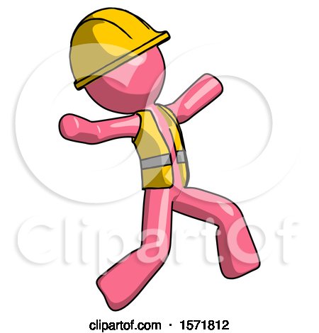 Pink Construction Worker Contractor Man Running Away in Hysterical Panic Direction Right by Leo Blanchette