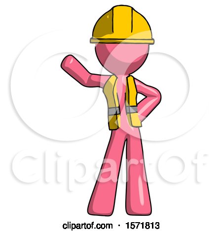 Pink Construction Worker Contractor Man Waving Right Arm with Hand on Hip by Leo Blanchette