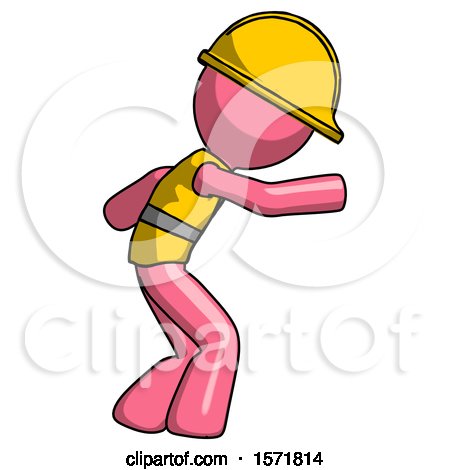 Pink Construction Worker Contractor Man Sneaking While Reaching for Something by Leo Blanchette