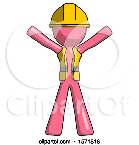 Pink Construction Worker Contractor Man Surprise Pose, Arms and Legs out by Leo Blanchette