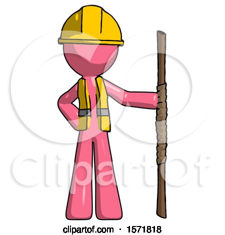 Pink Construction Worker Contractor Man Holding Staff or Bo Staff by Leo Blanchette