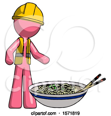 Pink Construction Worker Contractor Man and Noodle Bowl, Giant Soup Restaraunt Concept by Leo Blanchette