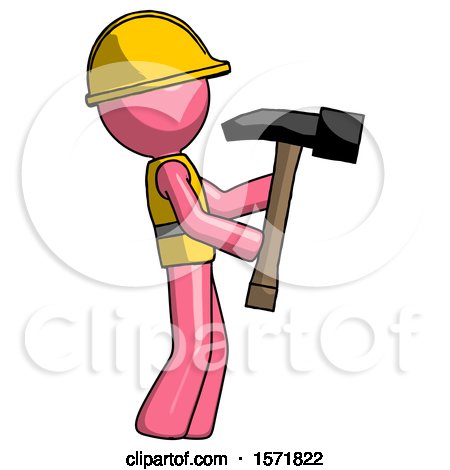 Pink Construction Worker Contractor Man Hammering Something on the Right by Leo Blanchette