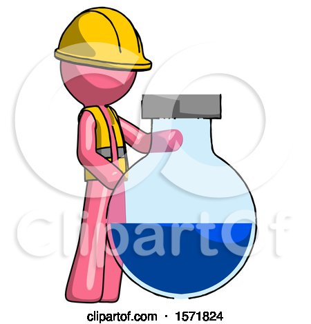 Pink Construction Worker Contractor Man Standing Beside Large Round Flask or Beaker by Leo Blanchette
