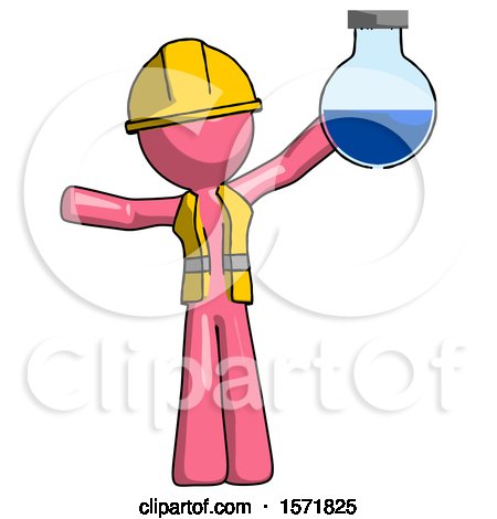 Pink Construction Worker Contractor Man Holding Large Round Flask or Beaker by Leo Blanchette