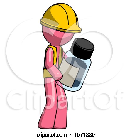 Pink Construction Worker Contractor Man Holding Glass Medicine Bottle by Leo Blanchette