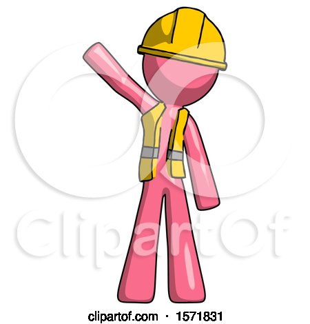 Pink Construction Worker Contractor Man Waving Emphatically with Right Arm by Leo Blanchette