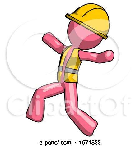 Pink Construction Worker Contractor Man Running Away in Hysterical Panic Direction Left by Leo Blanchette