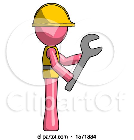 Pink Construction Worker Contractor Man Using Wrench Adjusting Something to Right by Leo Blanchette