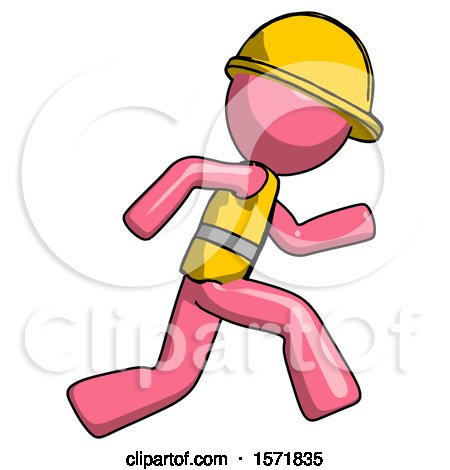 Pink Construction Worker Contractor Man Running Fast Right by Leo Blanchette