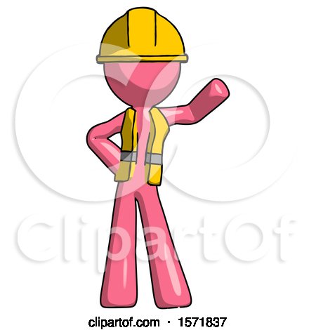 Pink Construction Worker Contractor Man Waving Left Arm with Hand on Hip by Leo Blanchette