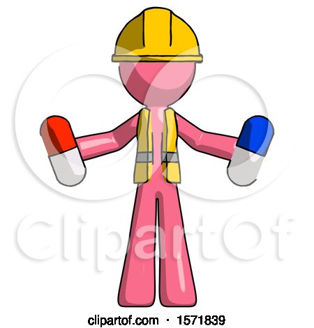 Pink Construction Worker Contractor Man Holding a Red Pill and Blue Pill by Leo Blanchette