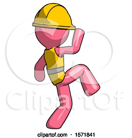 Pink Construction Worker Contractor Man Kick Pose Start by Leo Blanchette