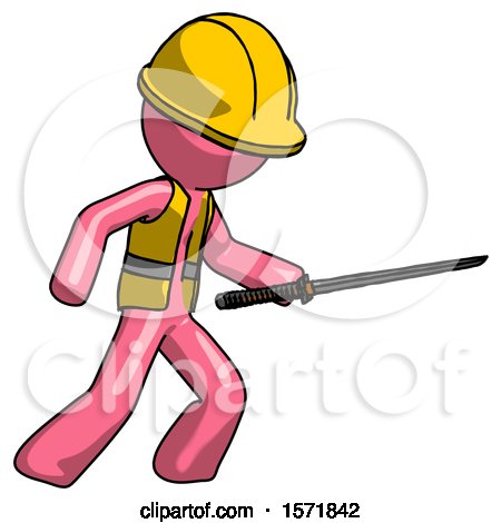 Pink Construction Worker Contractor Man Stabbing with Ninja Sword Katana by Leo Blanchette