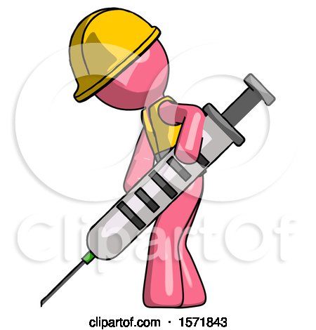 Pink Construction Worker Contractor Man Using Syringe Giving Injection by Leo Blanchette