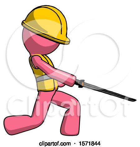 Pink Construction Worker Contractor Man with Ninja Sword Katana Slicing or Striking Something by Leo Blanchette