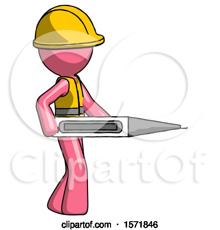Pink Construction Worker Contractor Man Walking with Large Thermometer by Leo Blanchette
