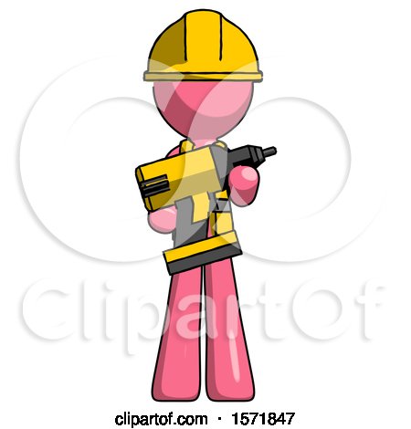 Pink Construction Worker Contractor Man Holding Large Drill by Leo Blanchette