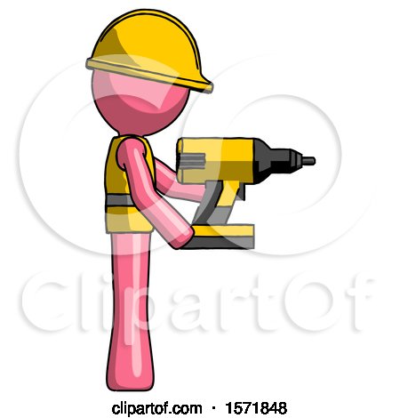 Pink Construction Worker Contractor Man Using Drill Drilling Something on Right Side by Leo Blanchette