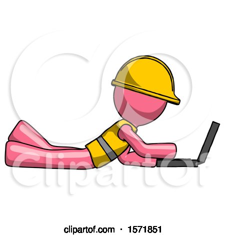 Pink Construction Worker Contractor Man Using Laptop Computer While Lying on Floor Side View by Leo Blanchette