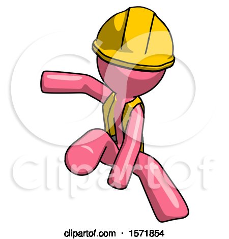 Pink Construction Worker Contractor Man Action Hero Jump Pose by Leo Blanchette