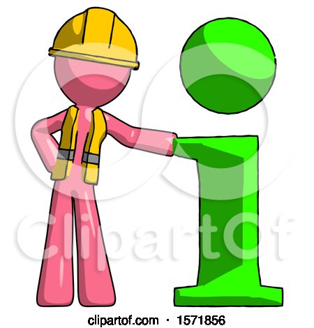 Pink Construction Worker Contractor Man with Info Symbol Leaning up Against It by Leo Blanchette