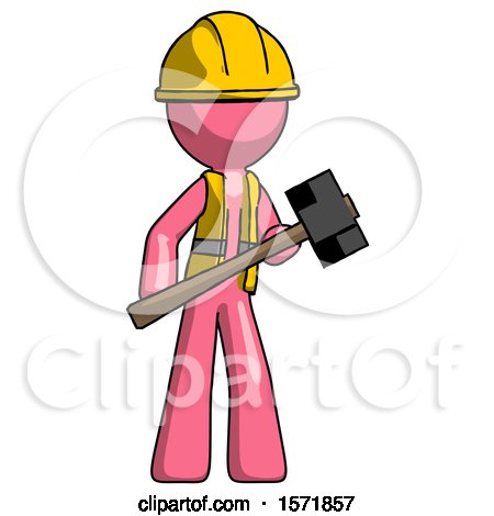 Pink Construction Worker Contractor Man with Sledgehammer Standing Ready to Work or Defend by Leo Blanchette