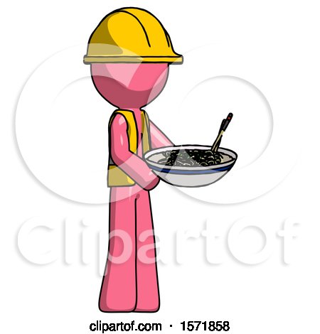 Pink Construction Worker Contractor Man Holding Noodles Offering to Viewer by Leo Blanchette