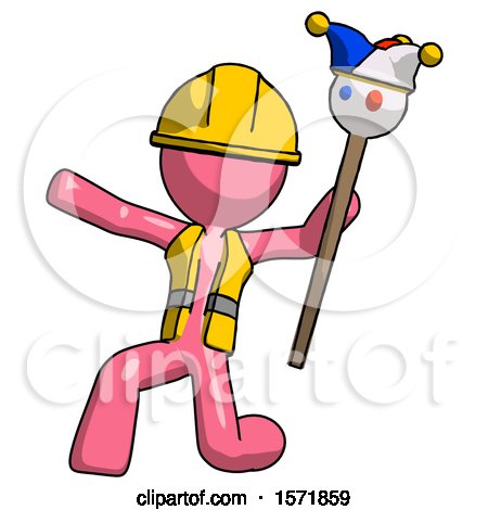 Pink Construction Worker Contractor Man Holding Jester Staff Posing Charismatically by Leo Blanchette