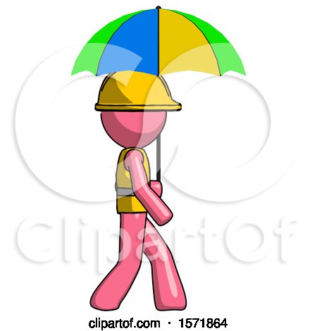 Pink Construction Worker Contractor Man Walking with Colored Umbrella by Leo Blanchette