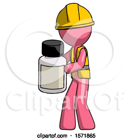 Pink Construction Worker Contractor Man Holding White Medicine Bottle by Leo Blanchette