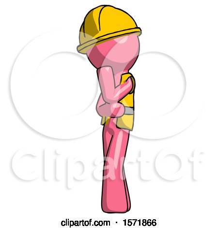 Pink Construction Worker Contractor Man Thinking, Wondering, or Pondering by Leo Blanchette