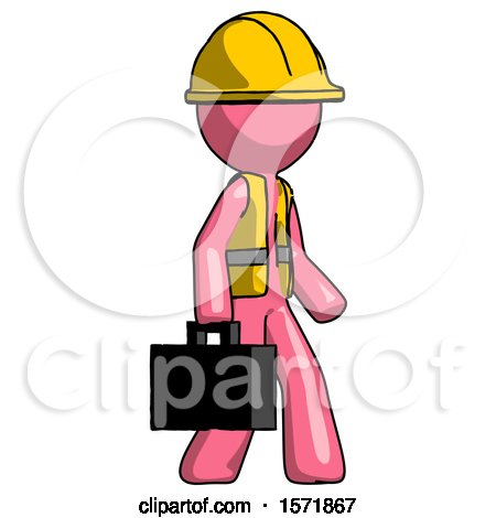 Pink Construction Worker Contractor Man Walking with Briefcase to the Right by Leo Blanchette