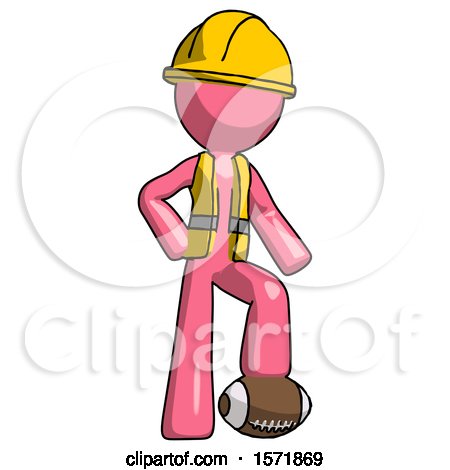 Pink Construction Worker Contractor Man Standing with Foot on Football by Leo Blanchette
