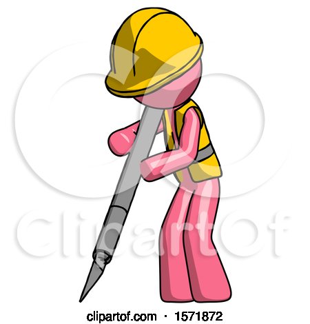 Pink Construction Worker Contractor Man Cutting with Large Scalpel by Leo Blanchette