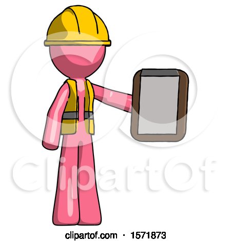 Pink Construction Worker Contractor Man Showing Clipboard to Viewer by Leo Blanchette