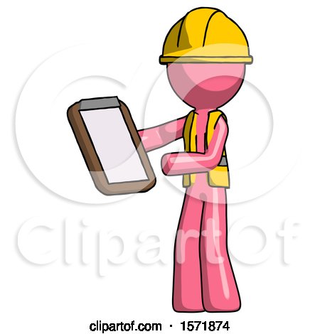 Pink Construction Worker Contractor Man Reviewing Stuff on Clipboard by Leo Blanchette