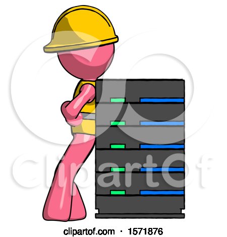 Pink Construction Worker Contractor Man Resting Against Server Rack by Leo Blanchette