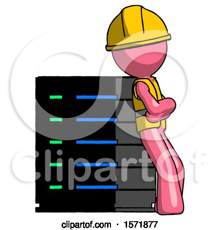 Pink Construction Worker Contractor Man Resting Against Server Rack Viewed at Angle by Leo Blanchette